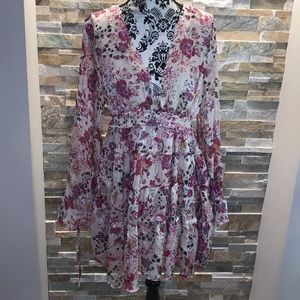 Robe Fleurie Free People - Taille S - Couleur Beige - Occasion Très Bon état - Style Bohème